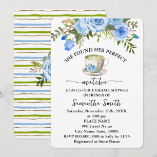 Invitación Floral azul encontró su ducha nupcial Matcha perfe