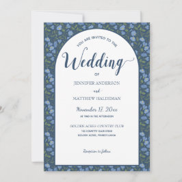 Invitación Floral azul, flor de delfino Boda de forma arco de