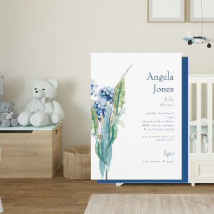 Invitación Floral azul Foliage Baby Shower II