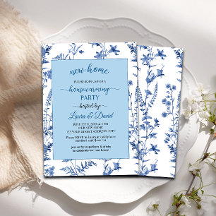 Invitación Floral azul francés Nueva casa Fiesta de calentami