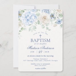 Invitación Floral azul Hidrangea Blooms Botánicos Baptismo