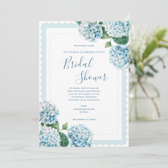 Invitación Floral azul Hydrangea Elegante Ducha Bridal (Anverso de pie)