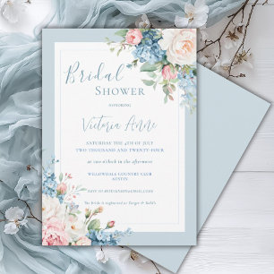 Invitación Floral azul Hydrangea Elegante Ducha Bridal