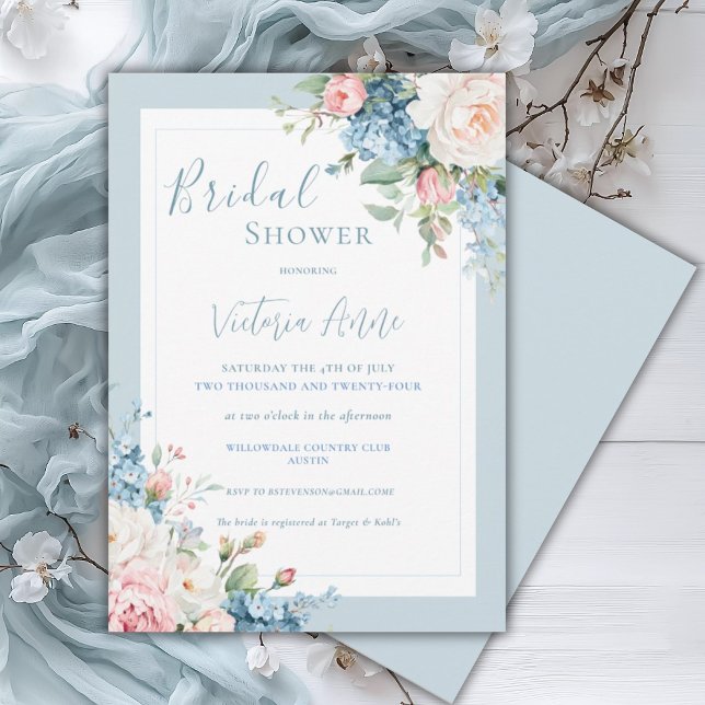 Invitación Floral azul Hydrangea Elegante Ducha Bridal (Subido por el creador)
