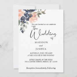 Invitación Floral azul índigo