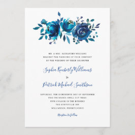 Invitación Floral azul índigo + boda de la redacción tradicio