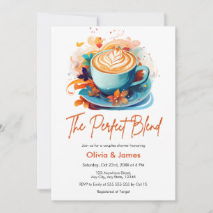 Invitación Floral Azul La Ducha De Parejas De Mezcla Perfecta