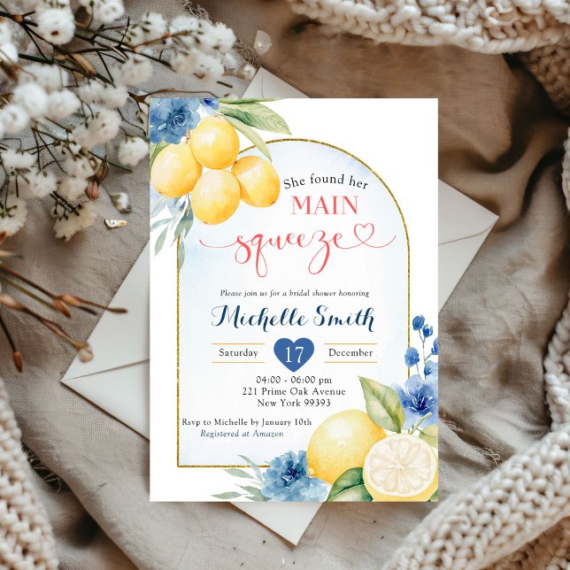 Invitación Floral azul Lemon Main Squeeze Ducha de novia (Subido por el creador)