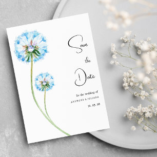 Invitación Floral azul lilac verde dandelion Save the Date