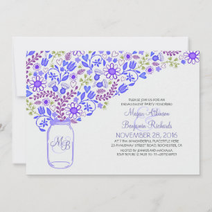 Invitación floral azul mason jar linda fiesta de compromiso