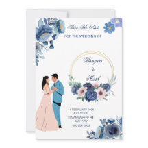 Floral azul mínimo con pareja Boda