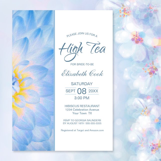 Invitación Floral azul moderno alta ducha de novia de té (Subido por el creador)