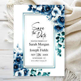 Invitación Floral azul moderno salva la fecha
