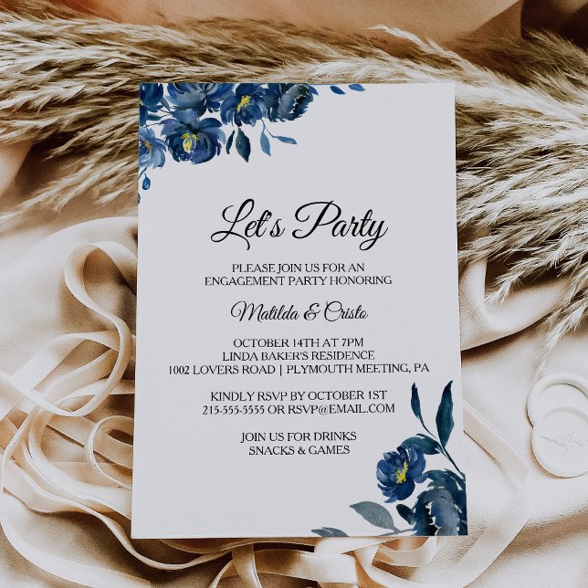 Invitación Floral azul moderno vamos Fiesta (Subido por el creador)