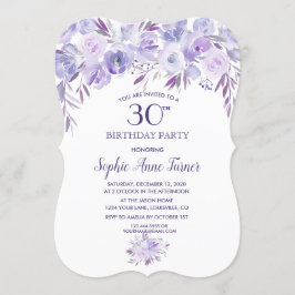 Invitación Floral azul morado claro 30 cumpleaños Fiesta