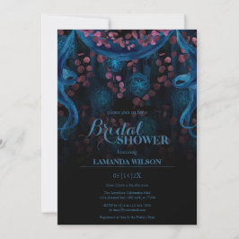 Invitación Floral azul oscuro negro ducha de novia gótica