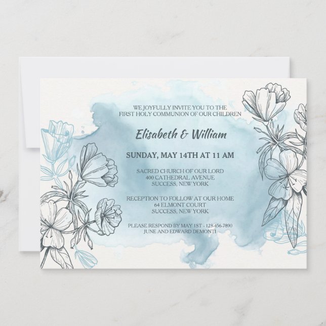 Invitación floral azul pálido (Anverso)
