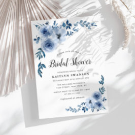 Invitación floral azul pintado Ducha de novia