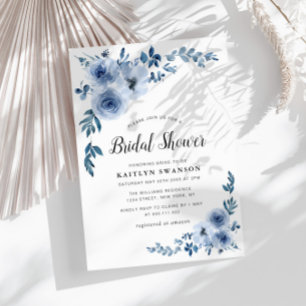 Invitación floral azul pintado Ducha de novia