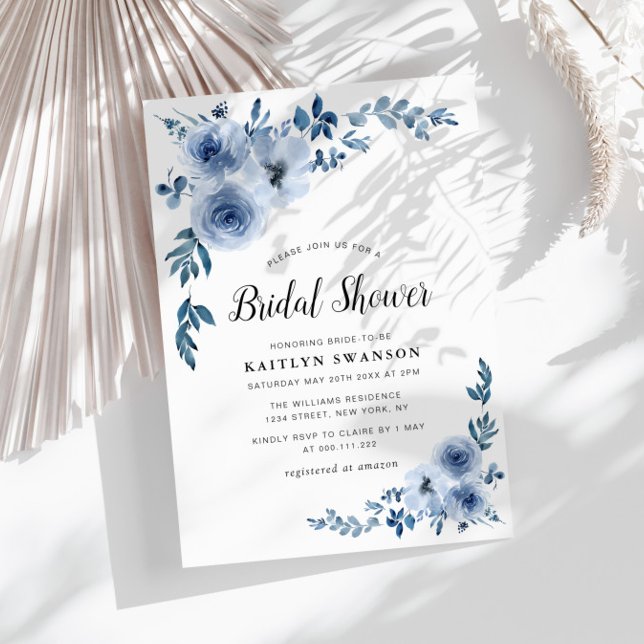 Invitación floral azul pintado Ducha de novia (Subido por el creador)