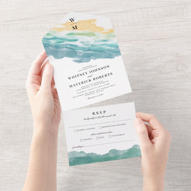 Invitación floral azul polvoriento para boda todo  (desgarro)