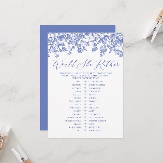 Invitación Floral Azul Prefiere Un Juego De Ducha De Novias (Anverso/Reverso In Situ)