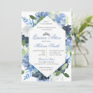 Invitación Floral Azul Quinceanera Española