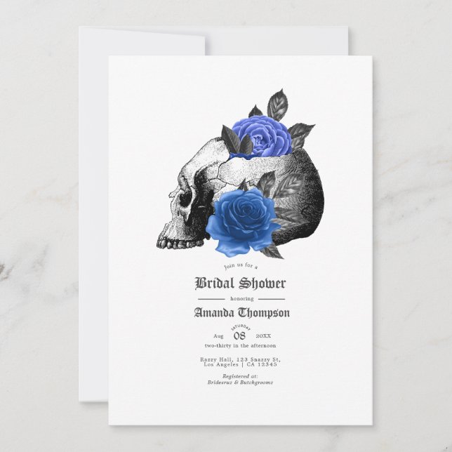 Invitación Floral azul real, ducha de novia gótica (Anverso)