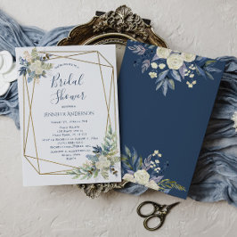 Invitación Floral azul rosa blanca ducha de novia