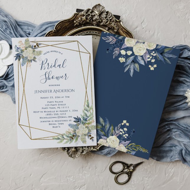 Invitación Floral azul rosa blanca ducha de novia (Subido por el creador)