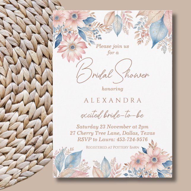 Invitación Floral azul rosa Boho Moda Bridal Shower (Subido por el creador)