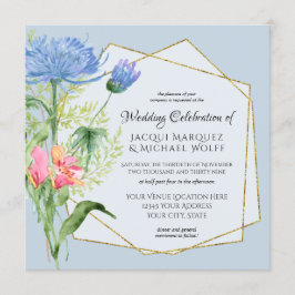 Invitación Floral azul rosa rosa elegante color de agua en Bo