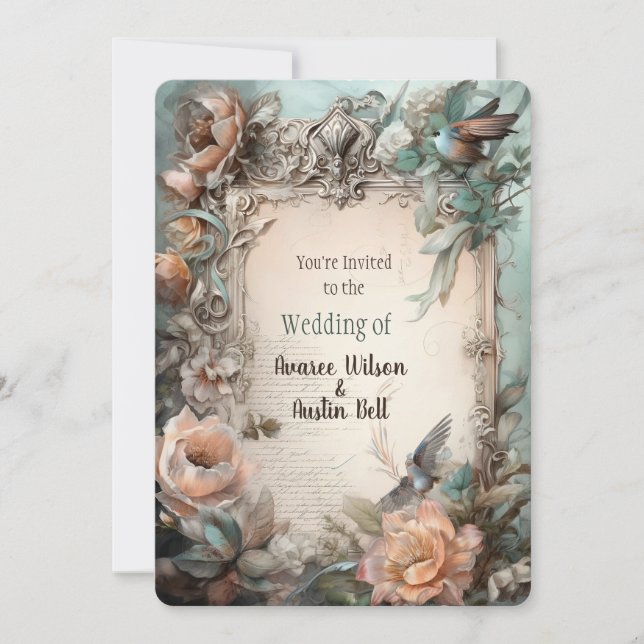 Invitación floral azul rosada del Pastel victorian (Anverso)