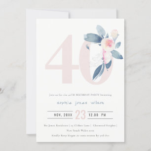 INVITACIÓN FLORAL AZUL RUBOR DE AQUÍ BLANDO 40 CUALQUIER CUMP