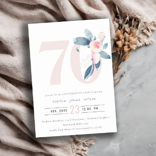 INVITACIÓN FLORAL AZUL RUBOR DE AQUÍ SUAVE 70 AÑOS CUALQUIER 