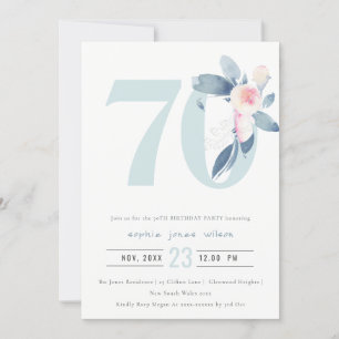 INVITACIÓN FLORAL AZUL RUBOR DE AQUÍ SUAVE 70 AÑOS CUALQUIER 