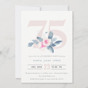 INVITACIÓN FLORAL AZUL RUBOR DE AQUÍ SUAVE 75 CUALQUIER CUMPL