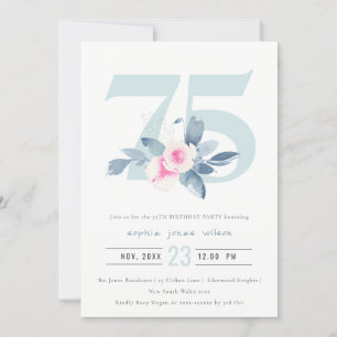 INVITACIÓN FLORAL AZUL RUBOR DE AQUÍ SUAVE 75 CUALQUIER CUMPL