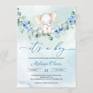 Invitación Floral azul ruidosa es un niño Baby Shower
