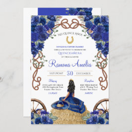 Invitación Floral Azul Rustico Charro Occidental Quinceañera