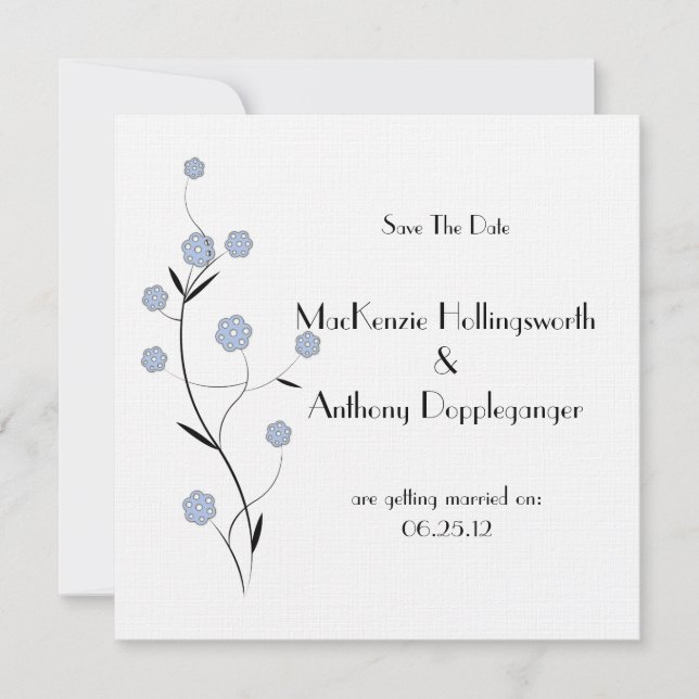 Invitación Floral azul salva la fecha (Anverso)