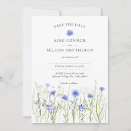 Invitación Floral azul salva la fecha, boda de flores silvest