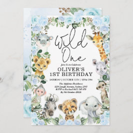 Invitación Floral Azul salvaje Una Selva Safari Primer cumple