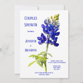 Invitación Floral azul sobre blanco, ducha de Boda en pareja