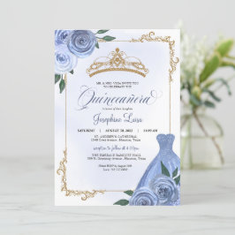 Invitación Floral azul Tiara Quinceañera