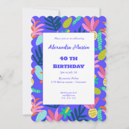 Invitación Floral azul tropical precioso piñas 40º