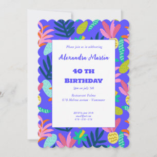 Invitación Floral azul tropical precioso piñas 40º