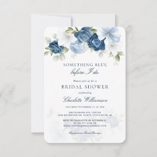 Invitación Floral azul turbia antes de hacer ducha de novia