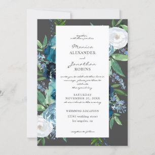 Invitación Floral azul turbio 2 Boda gris