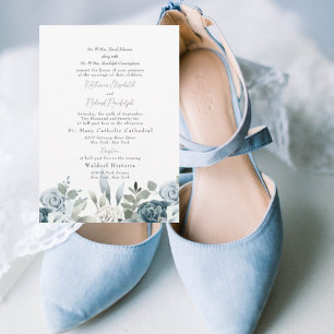 Invitación Floral azul turbio a ambos padres Boda blanco